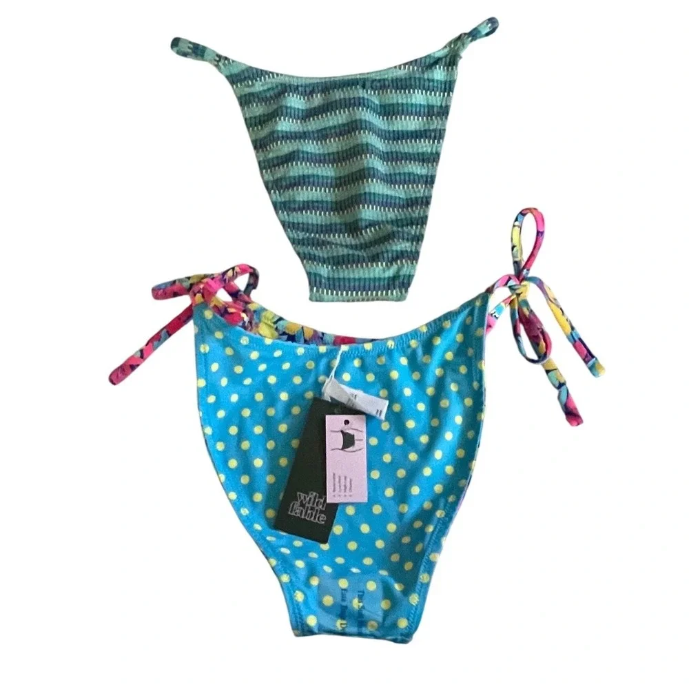 Wild Fable Bikini Bottom Bundle Reversible Floral Polka Dot Stripe XXS 2 pairs